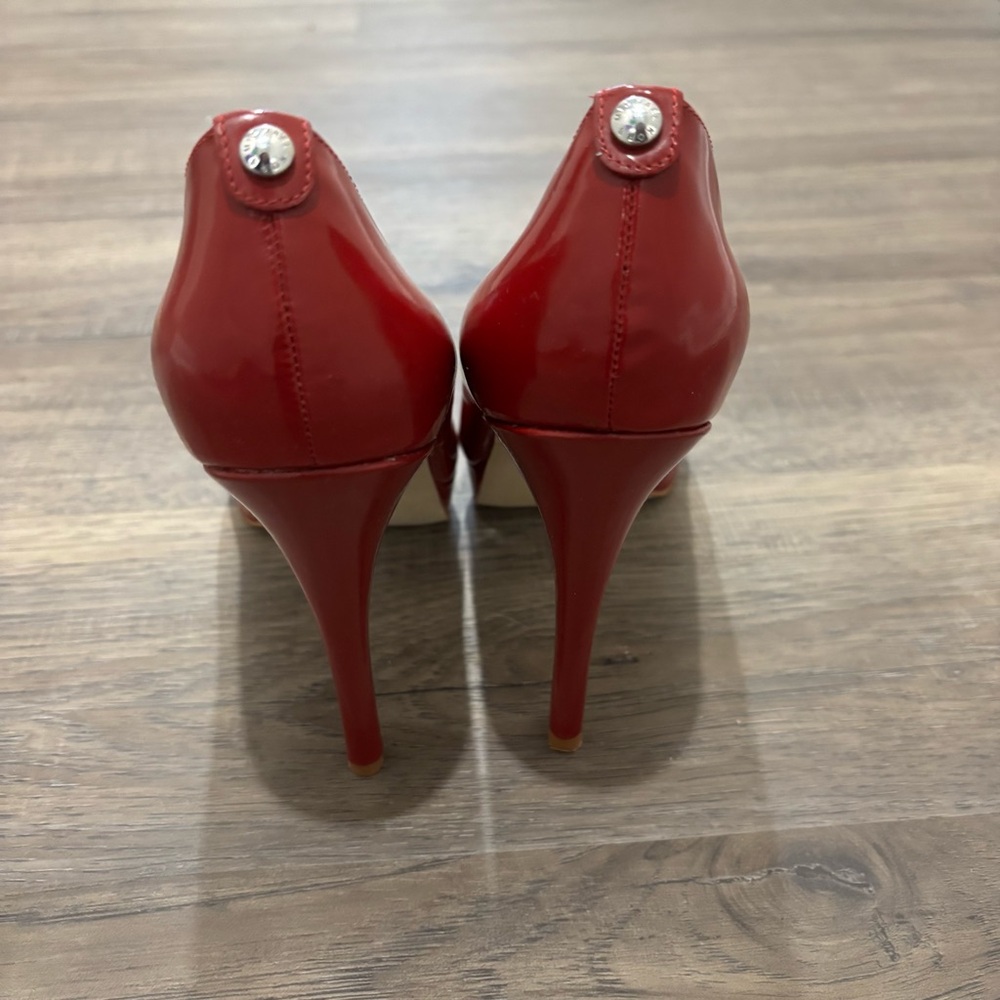 MICHAEL Michael Kors Red Patent Platform Peep Toe Heels - Picture 7 of 8